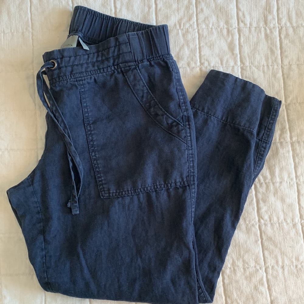 Athleta Linen Drawstring Cropped Pant - Navy